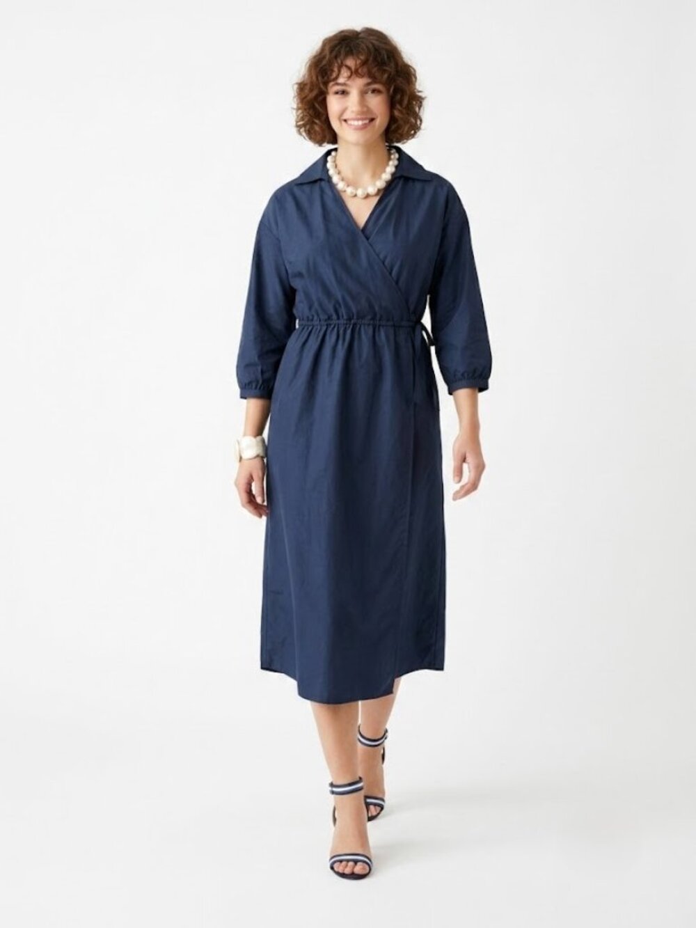 NWT J. MCLAUGHLIN Elayne in Deep Navy Cotton Silk Blend Faux Wrap Midi Dress M